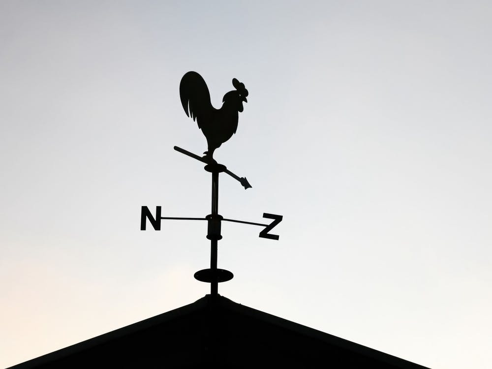 Black Weathervane In The Form Of A Rooster