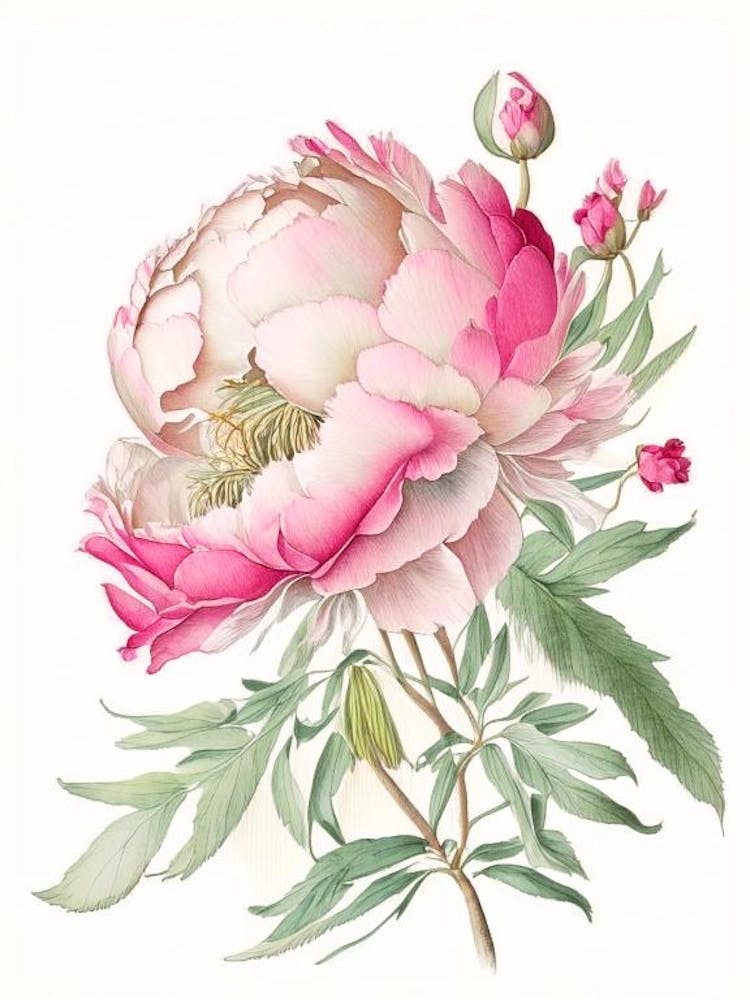 Peony Floral Quentin Blake Inspired Illustration 4 Flower