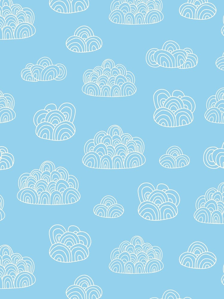 Nuages Moelleux Abstrait Dessin au Trait Blanc sur Bleu