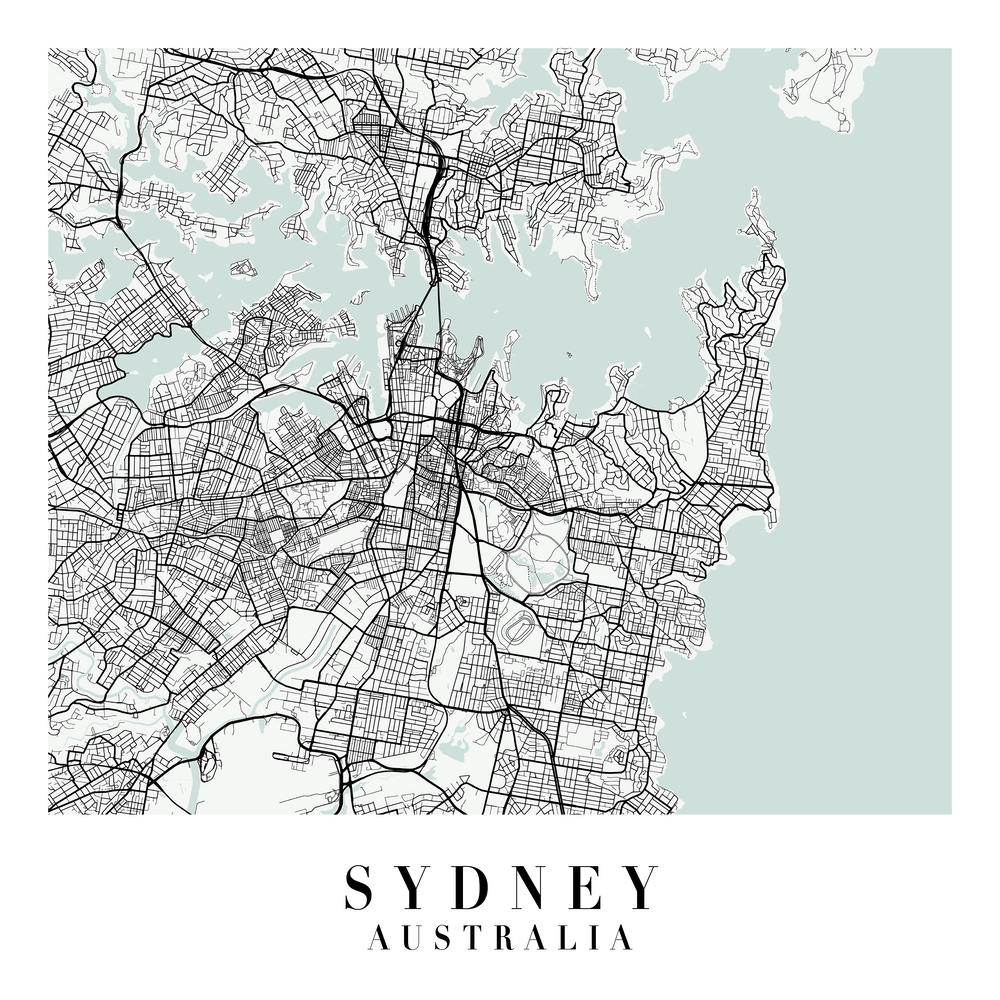 Sydney Australia Street Map Minimal Color Square