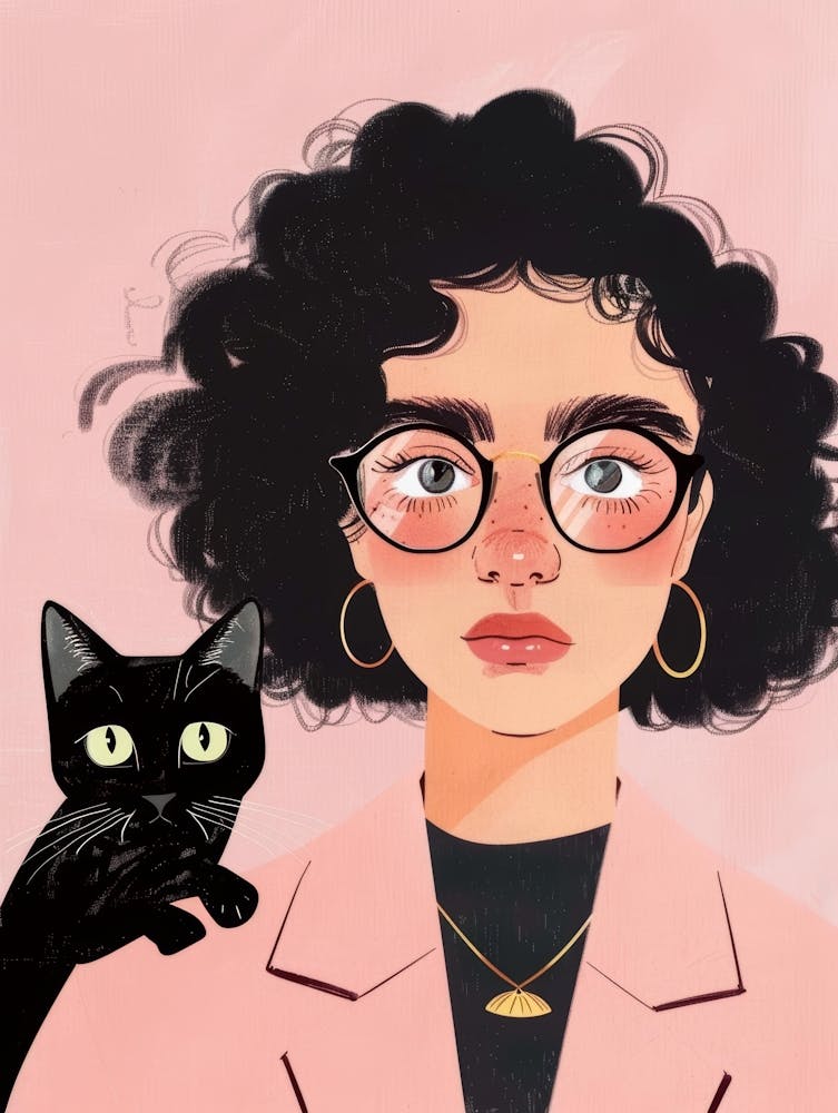 Girl With Glasses And A Cat