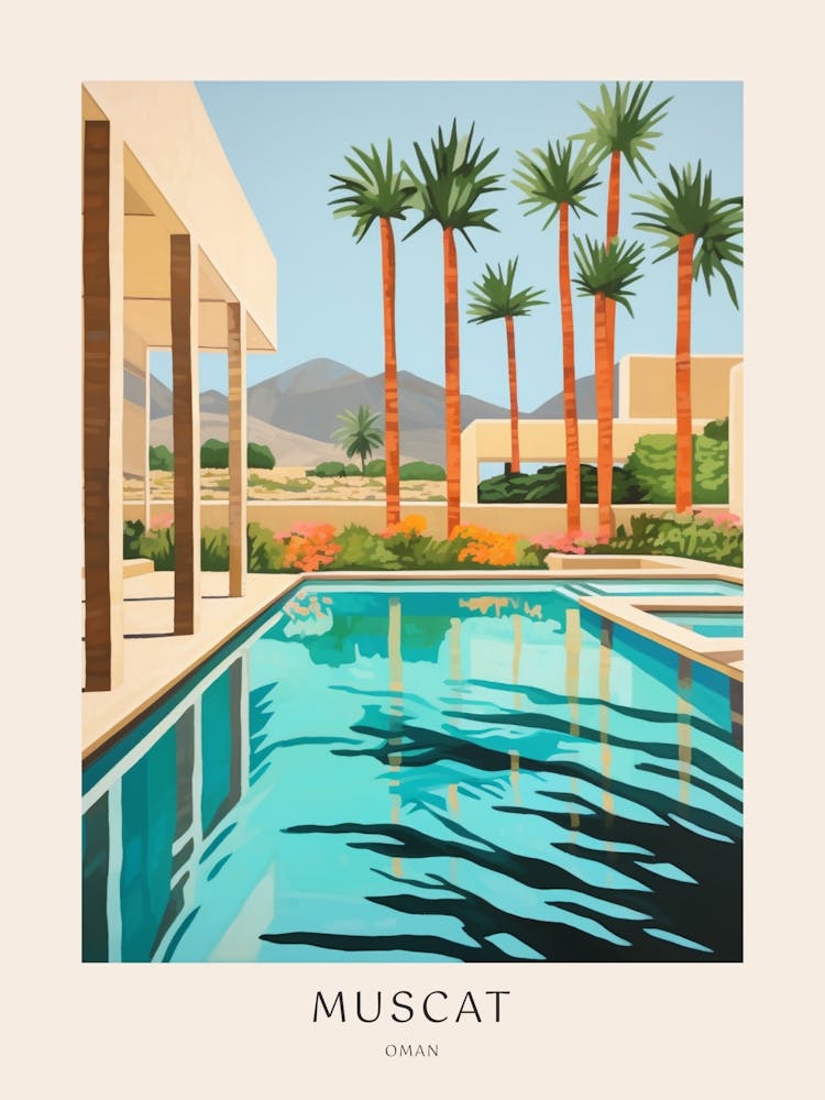 Muscat Oman Midcentury Modern Pool Poster