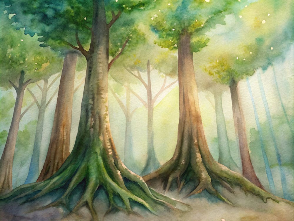 4 Towering Trees With Buttress Roots