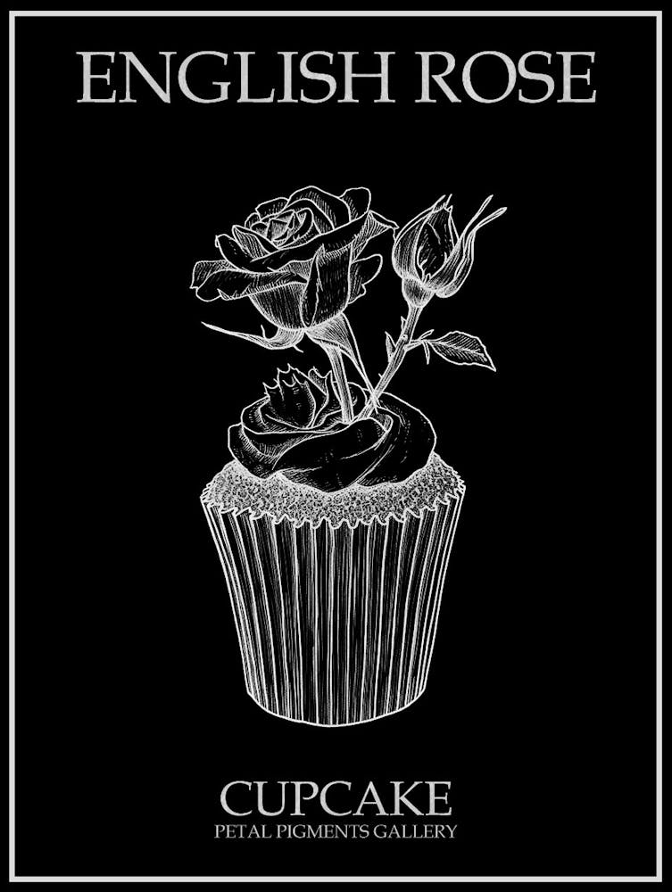 English Rose Cupcake Line Drawing 2 Poster Inverted