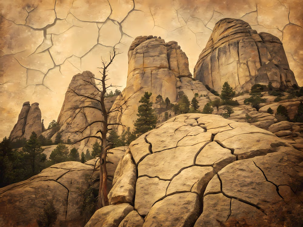 Retro Vintage Style A Close Up Of Rock Formations