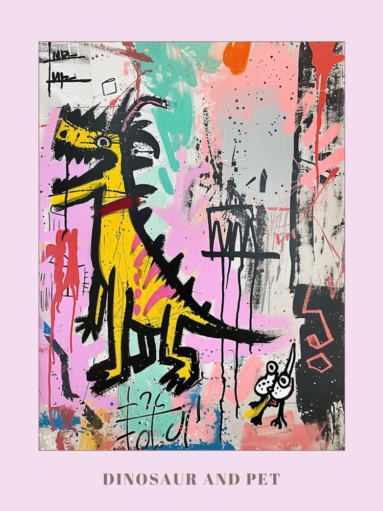 Dinosaur With Pet Blue Purple Pink 1 Poster