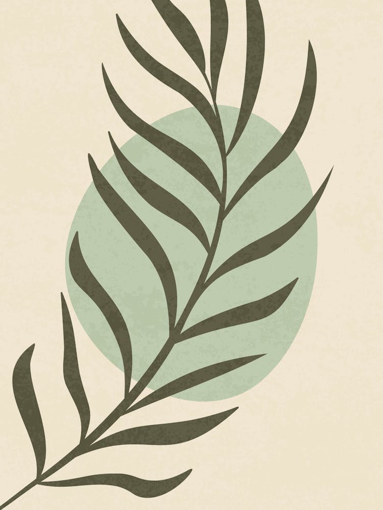 Minimal Botanical Leaf Art - Abstract Green and Beige Decor