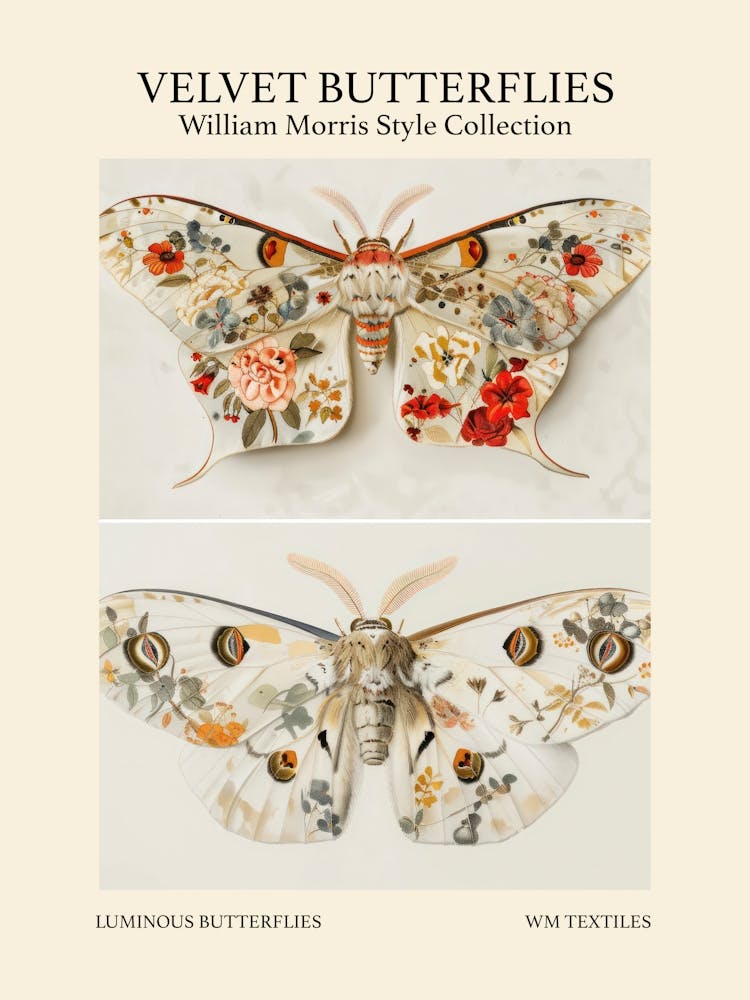 Velvet Butterflies Collection Luminous Butterflies William Morris Style 9