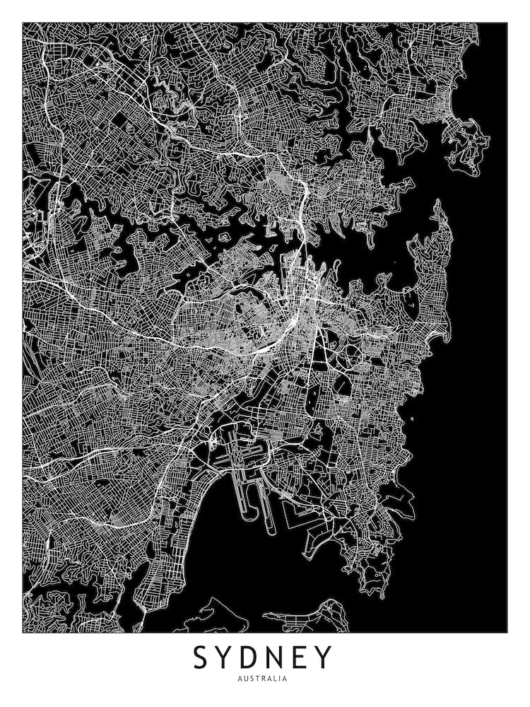 Sydney Black And White Map