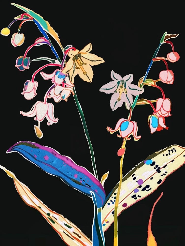 Neon Flowers On Black Lily Of The Valley 3