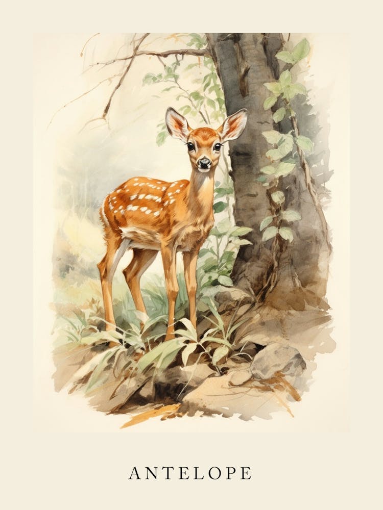 Beatrix Potter Inspired  Animal Watercolour Antelope 4