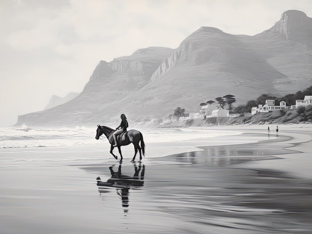 A Horse Oil Painting In Camps Bay Beach, South Africa, Landscape 2