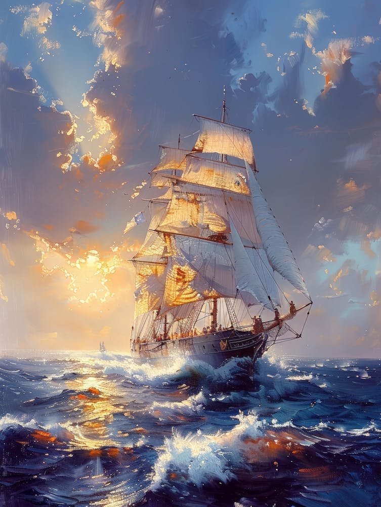 Sailing Ship At Sunset