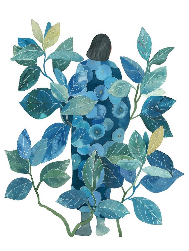 Woman In Blue Leaves 1