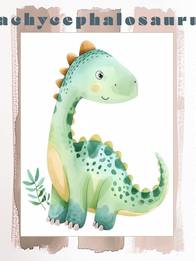 Cute Pachycephalosaurus Dinosaur Watercolour Poster