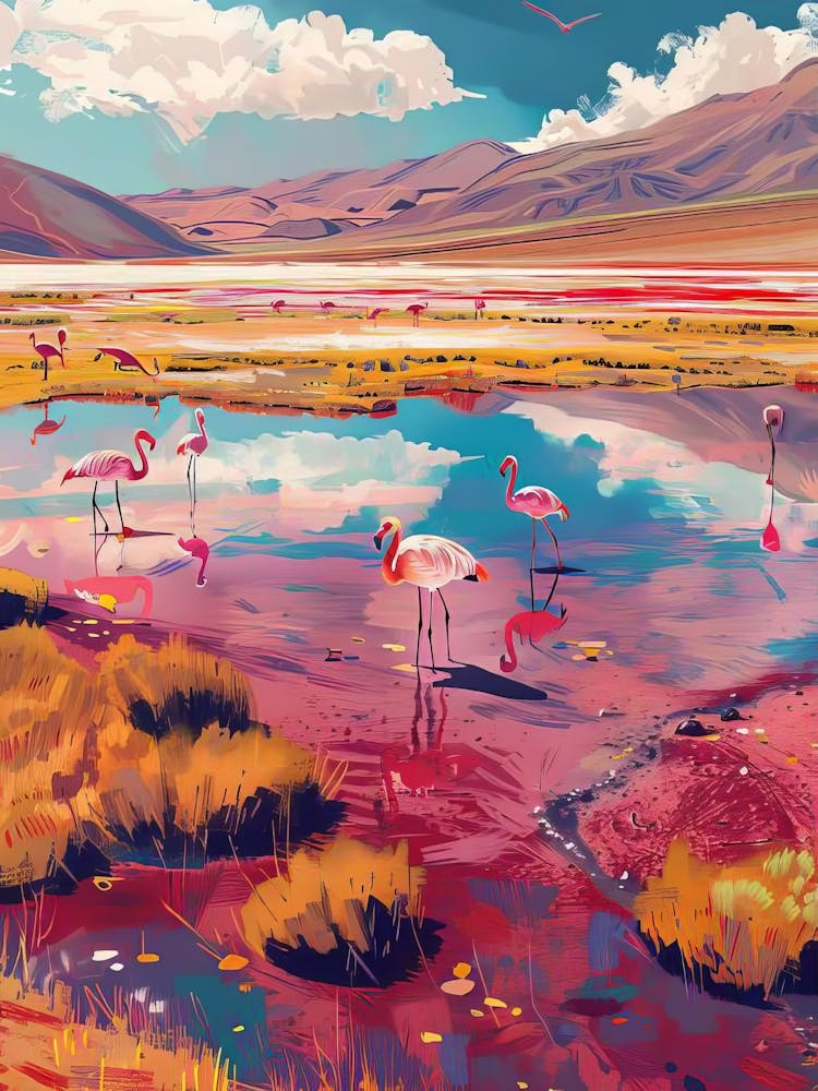 Bolivia Print Bolivia Illustration Uyuni Travel Poster Uyuni Print Poster Bolivia Gift Flamingo Print Traveler Gift(2)
