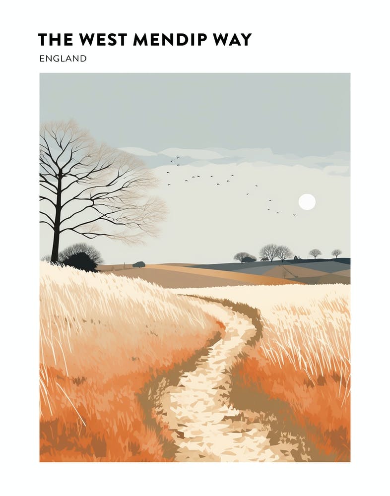 The West Mendip Way England 1 Hiking Trail Landscape Poster