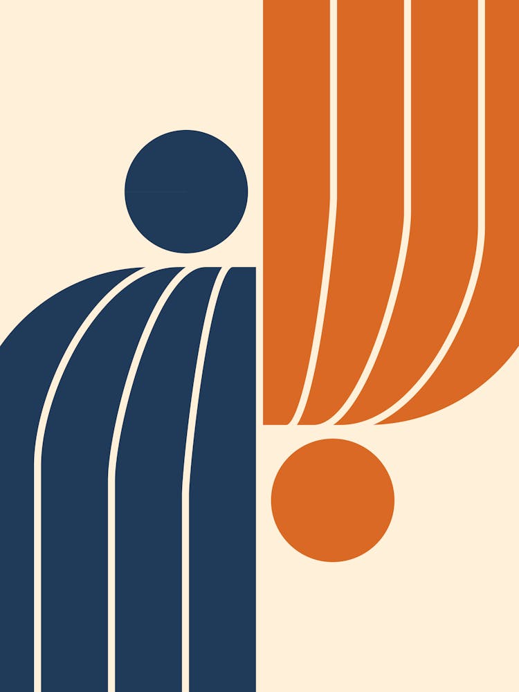 Bogen Mid-Century Modern Abstraktes Muster V in Marineblau Gebranntem Orange 01