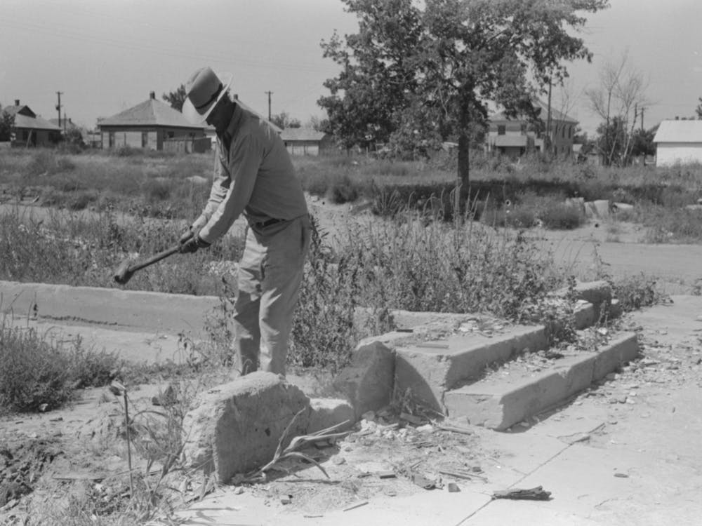 Untitled Photo, Possibly Related To Wrecking Foundation Of Old Building In Forgan, Oklahoma, Which Is A Ghost