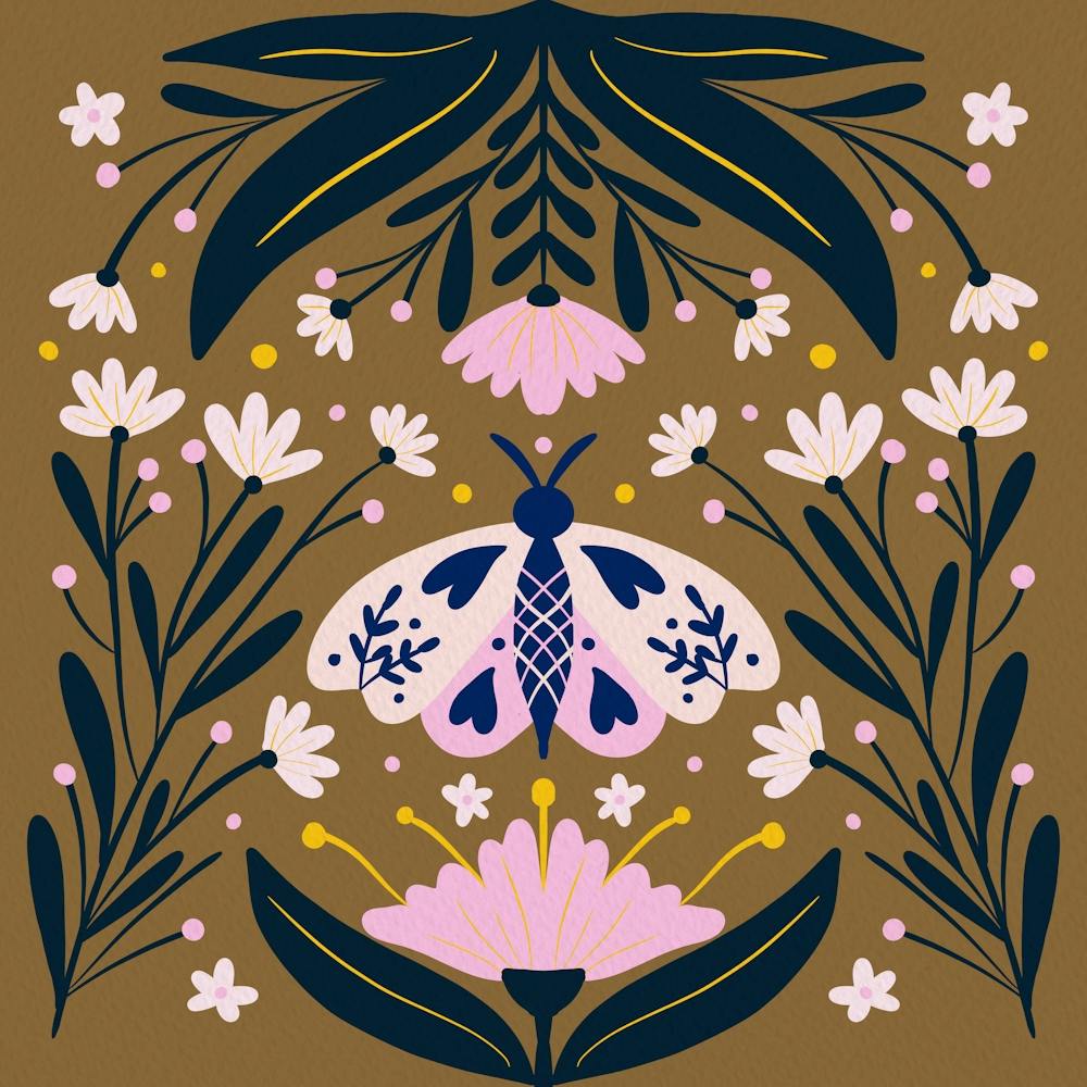 Folk Art Moth Golden Brown