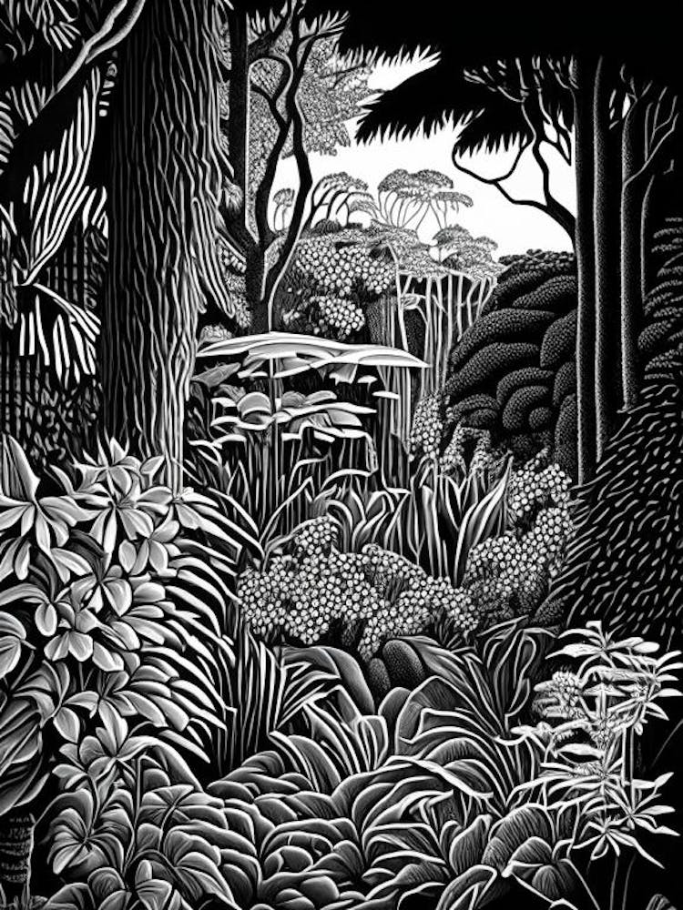 Atlanta Botanical Garden, 1, Usa Linocut Black And White Vintage