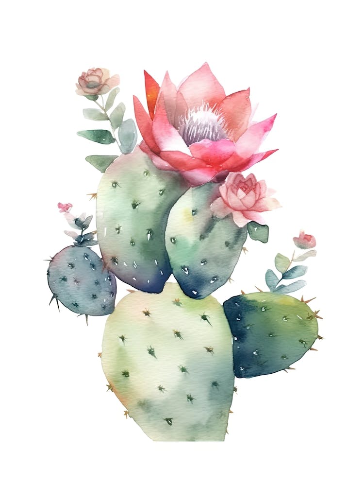 Strawberry Cactus Watercolour Drawing 1