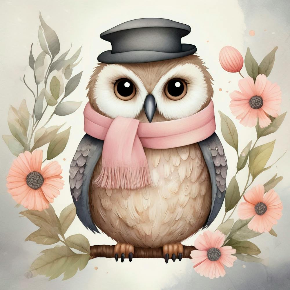 Illustration Of An Owl On A Tree Branch With Shading 1