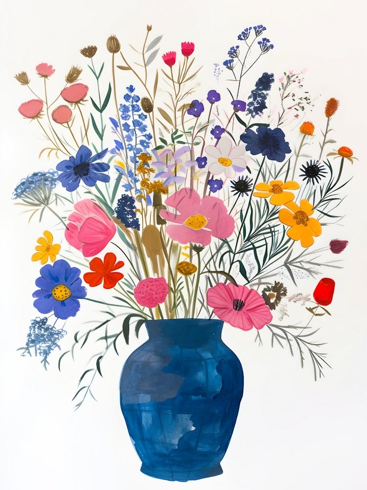 Wildflowers In A Blue Vase