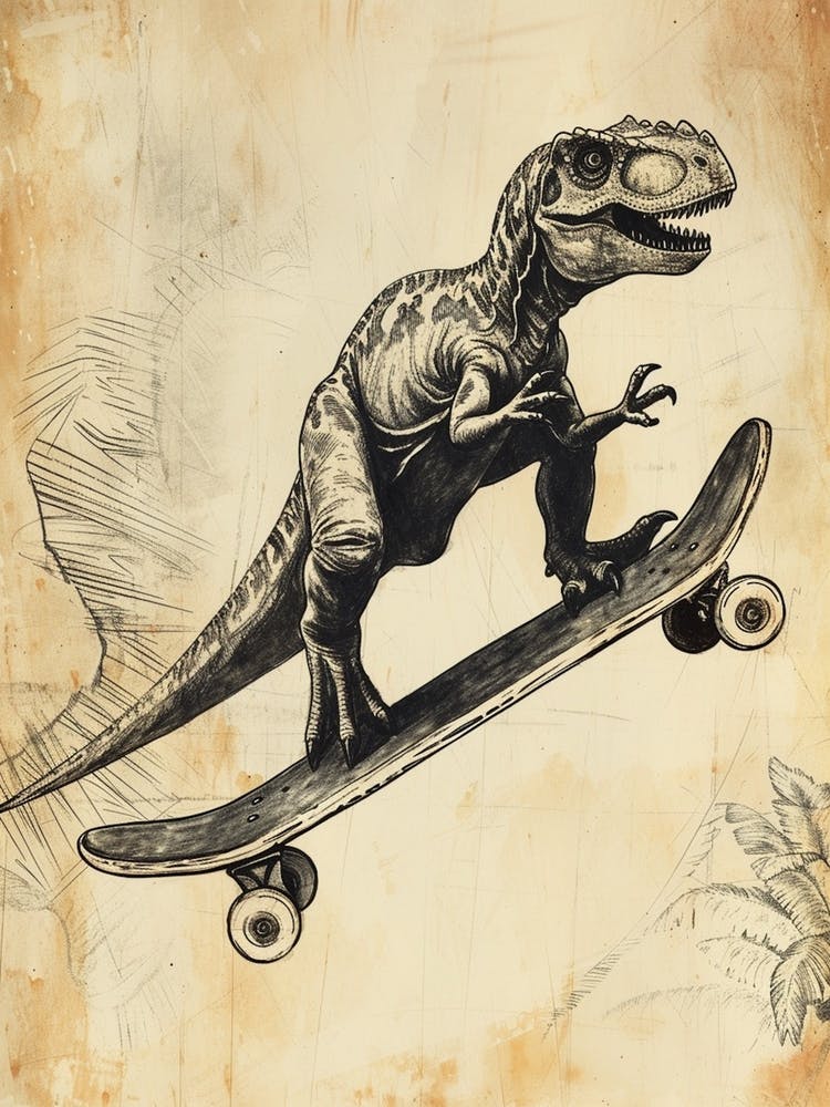 Vintage Iguanodon Dinosaur On A Skateboard 1