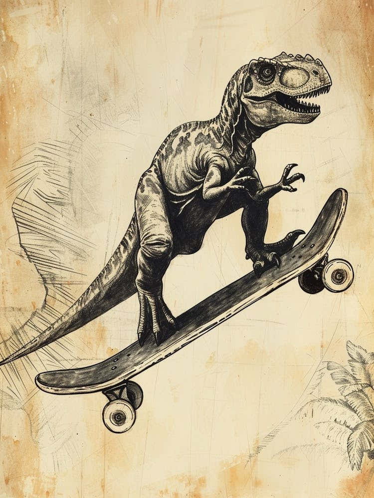 Vintage Iguanodon Dinosaur On A Skateboard 1