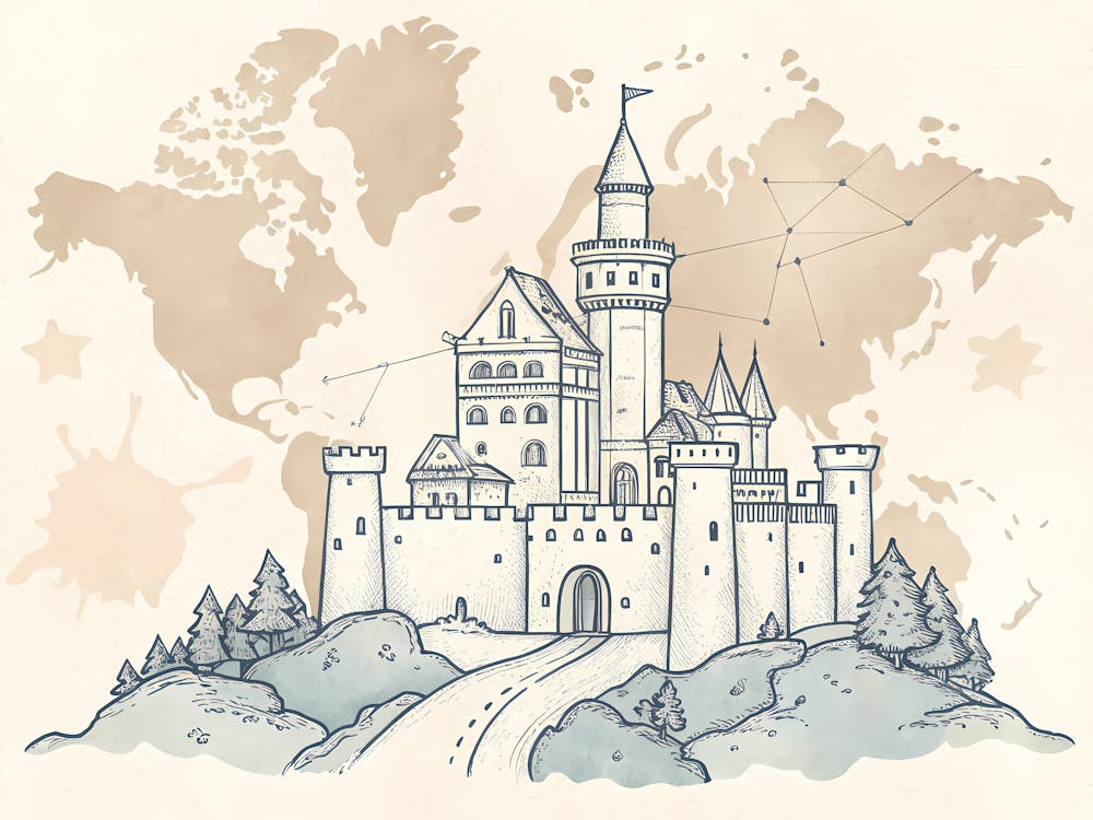 Minimalist Ink Sketch Of Old World Cartography I