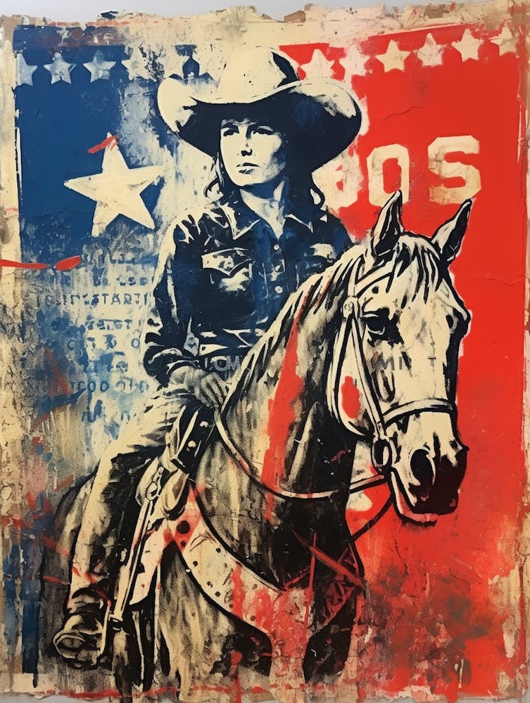 Expressionism Cowgirl Red And Blue 9