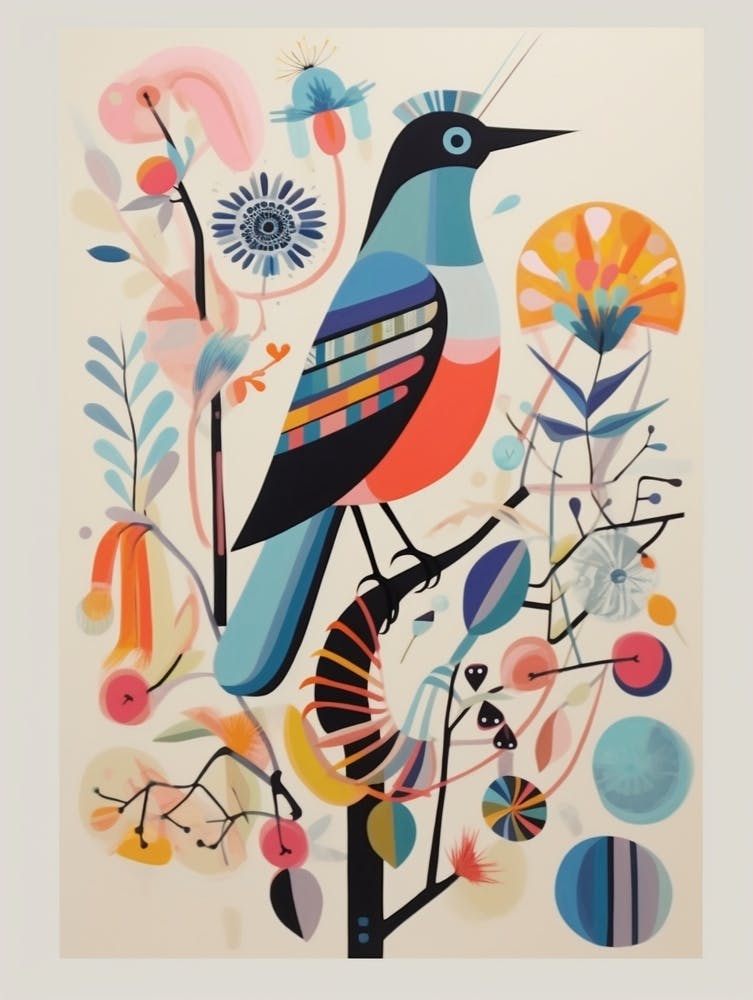 Farbenfroher Skandi Vogel Spottdrossel 3