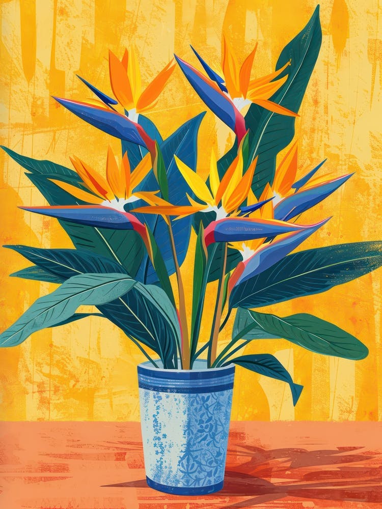 Bird Of Paradise Flowers On A Table   Contemporary Illustration 1