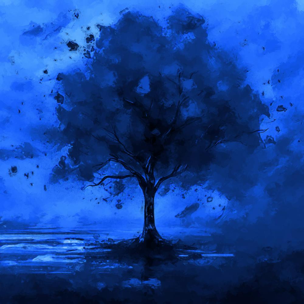 Beautiful Fall Colours Real Painting Lonely Autumn Tree At Night