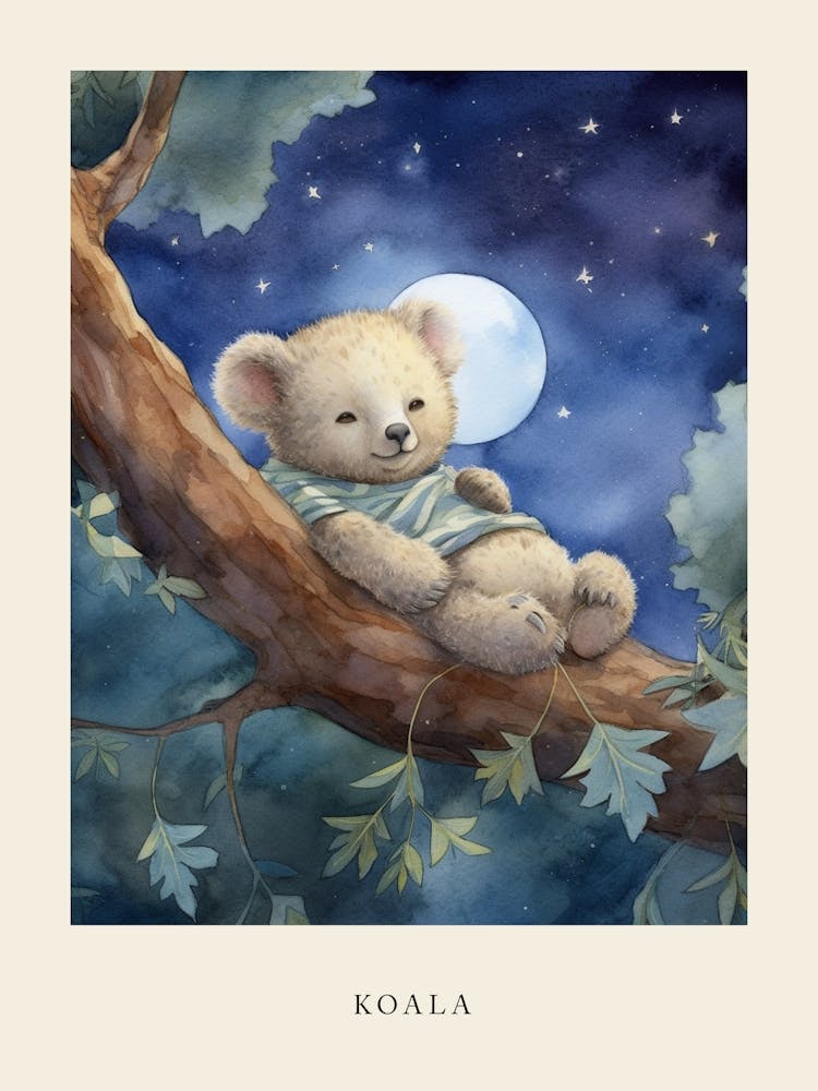 Baby Koala 3 Sleeping In The Clouds Nursery Poster