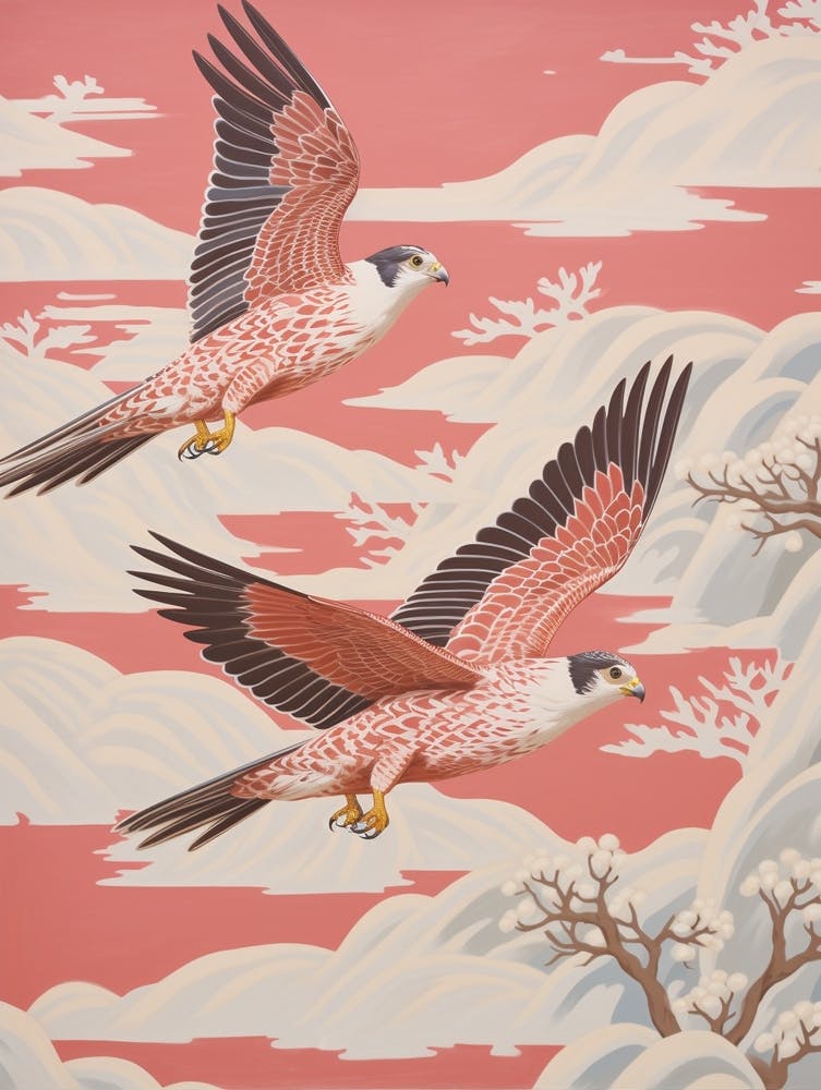 Vintage Japanese Inspired Bird Print Falcon 2