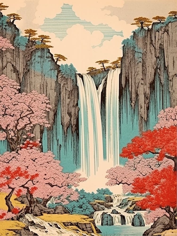 Kegon Falls, Japan Vintage Travel Art 2