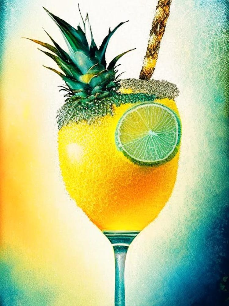 Pineapple Margarita Pointillism 2 Cocktail Poster