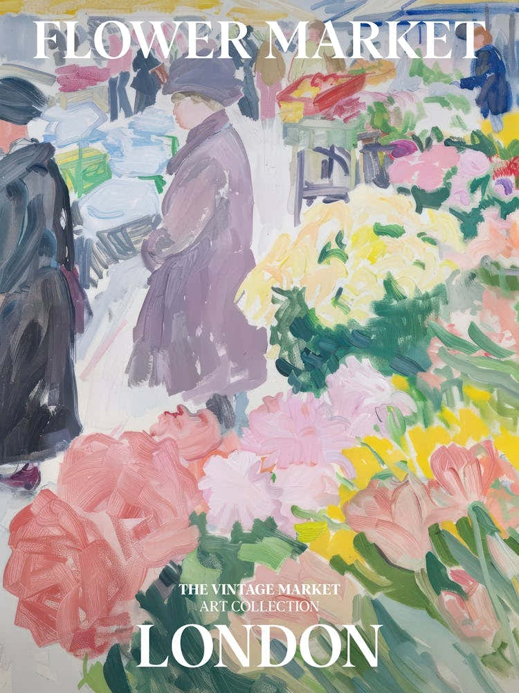 Vintage Flower Market Painting London 1