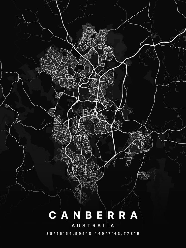 Canberra Australia Black Map