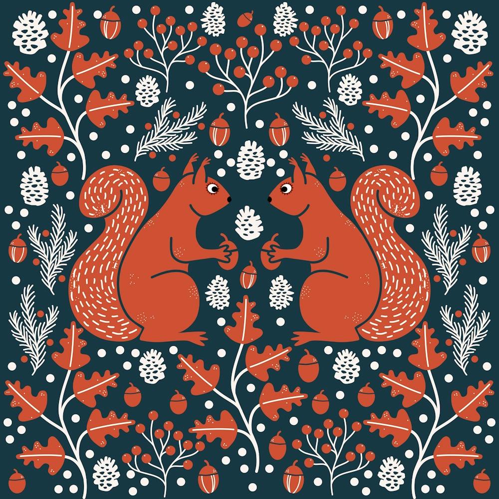 Red Squirrels in a Green Forest