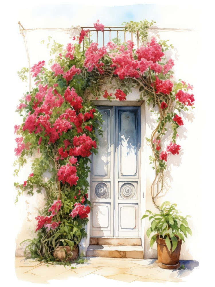 Thessaloniki, Greece   Mediterranean Doors Watercolour Painting 2