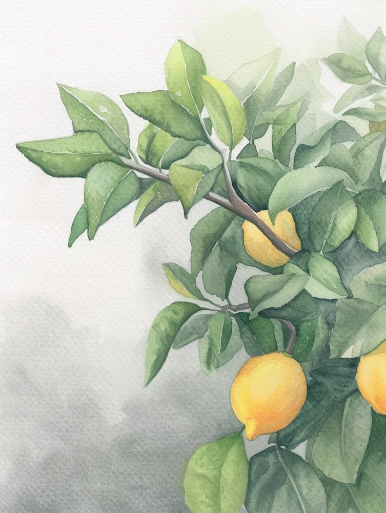 Lemon Tree Atmospheric Watercolour Painting 1
