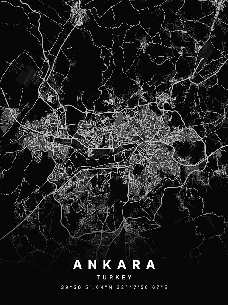 Ankara Turkey Black Map 1