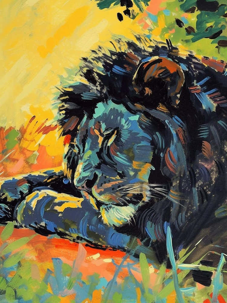 Black Lion Resting In The Sun Fauvist Painting 3