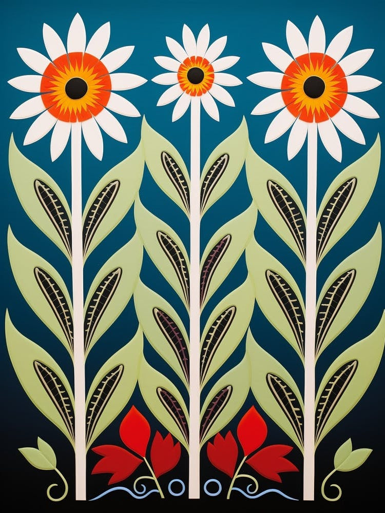 Flower Motif Painting Oxeye Daisy 3
