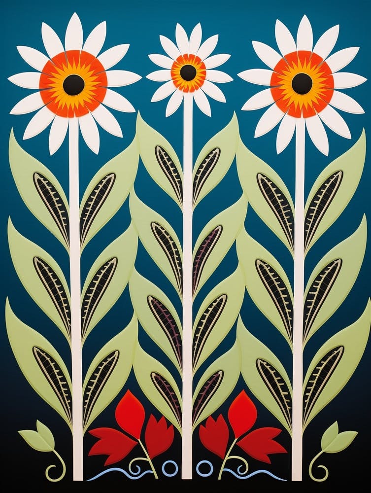 Flower Motif Painting Oxeye Daisy 3
