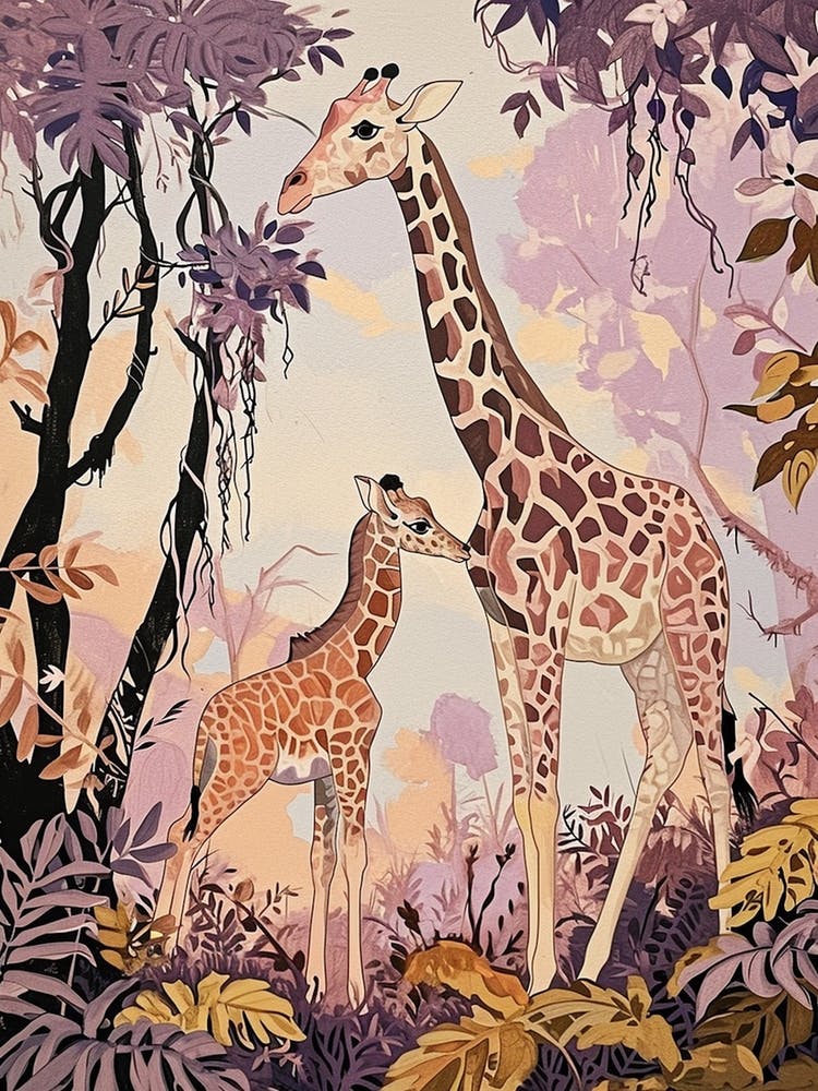 Sweet Giraffe & Calf Illustration 4