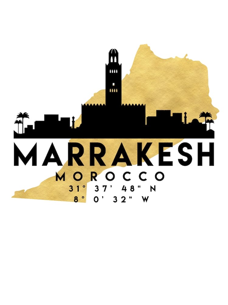 Marrakesh Morocco Silhouette City Skyline Map